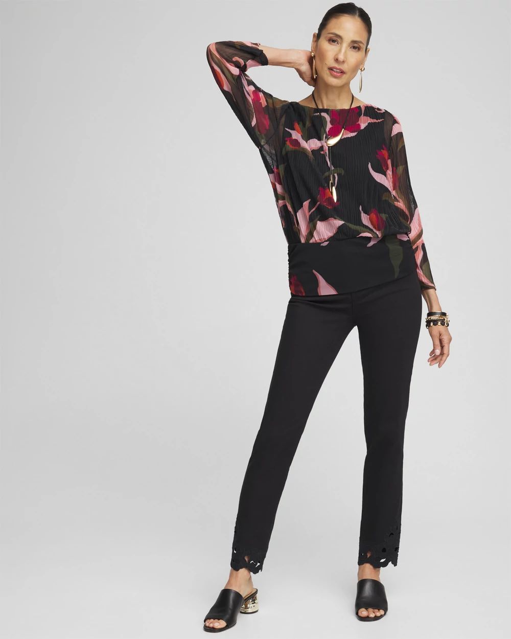 Girlfriend Floral Cutout Ankle Jeans
