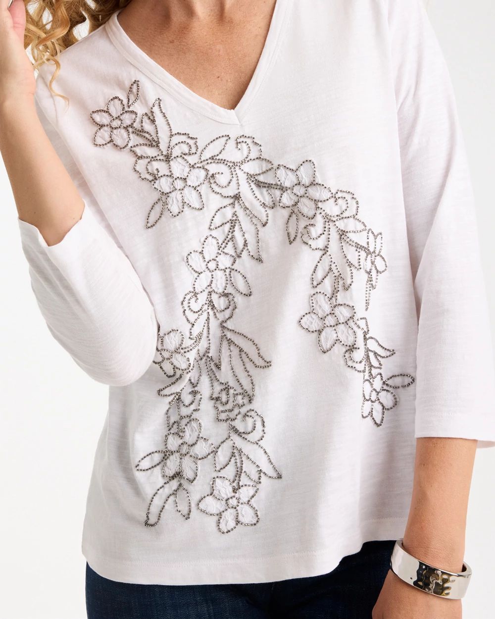 Cotton Slub Lace Applique Tee click to view larger image.