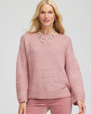 Tonal Embroidered Boatneck Pullover Sweater