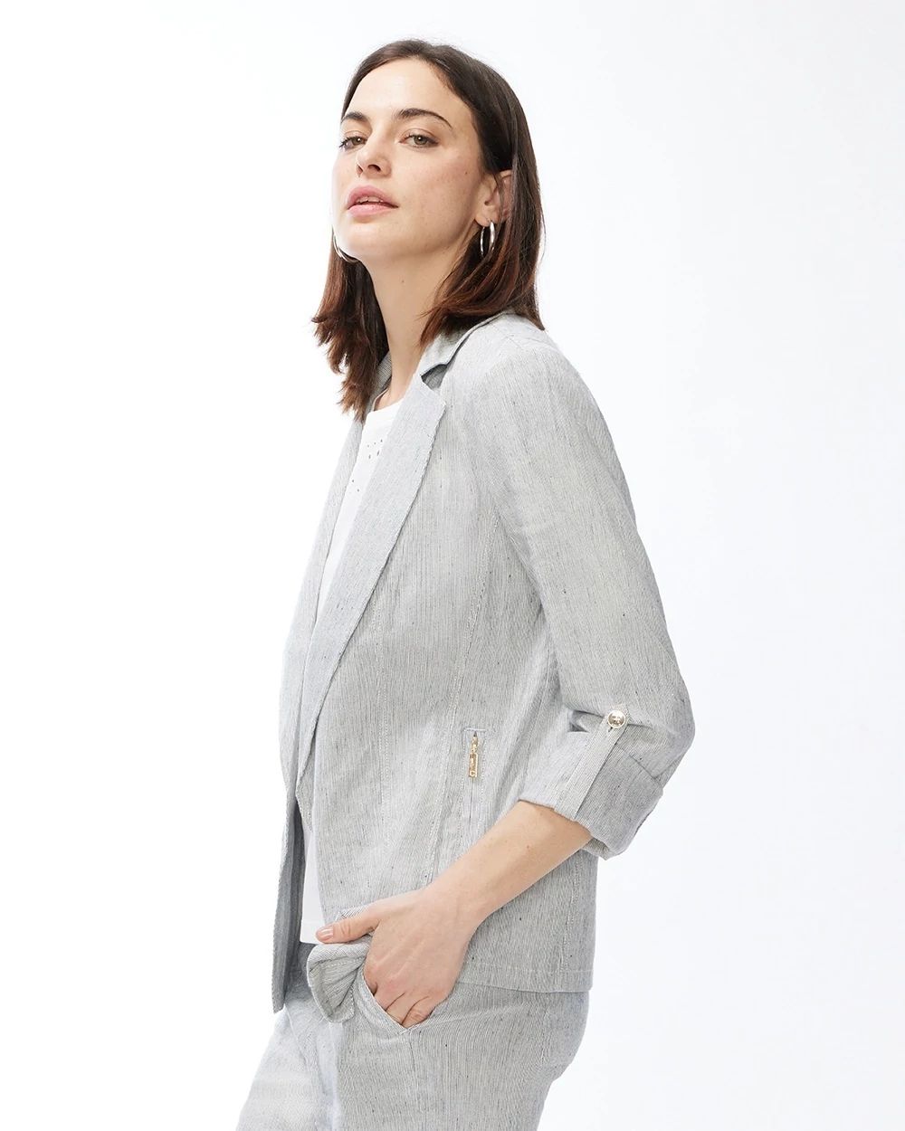 Linen-Blend Striped Blazer