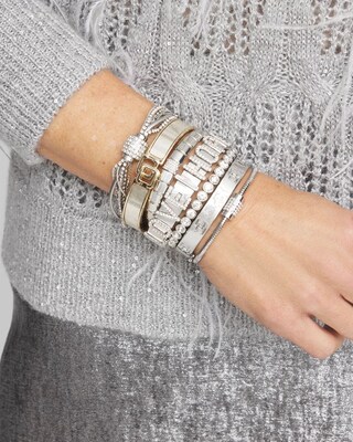 Silver Tone Pavé Barrel Bracelet