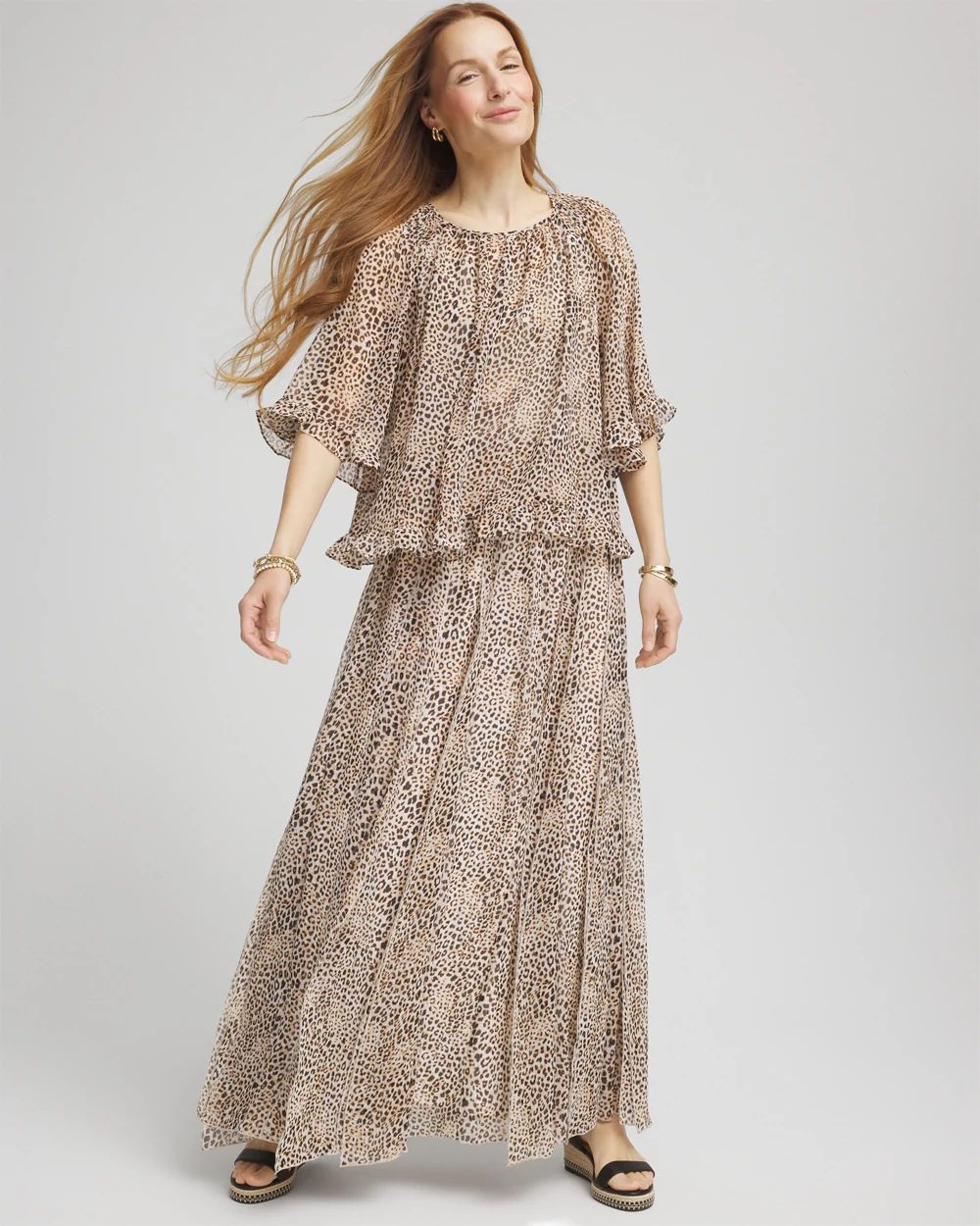 Animal Print Georgette Maxi Skirt