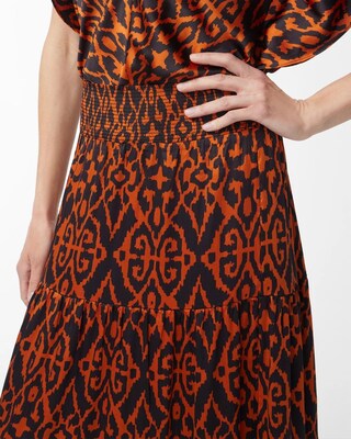 Satin Ikat Tiered Maxi Skirt