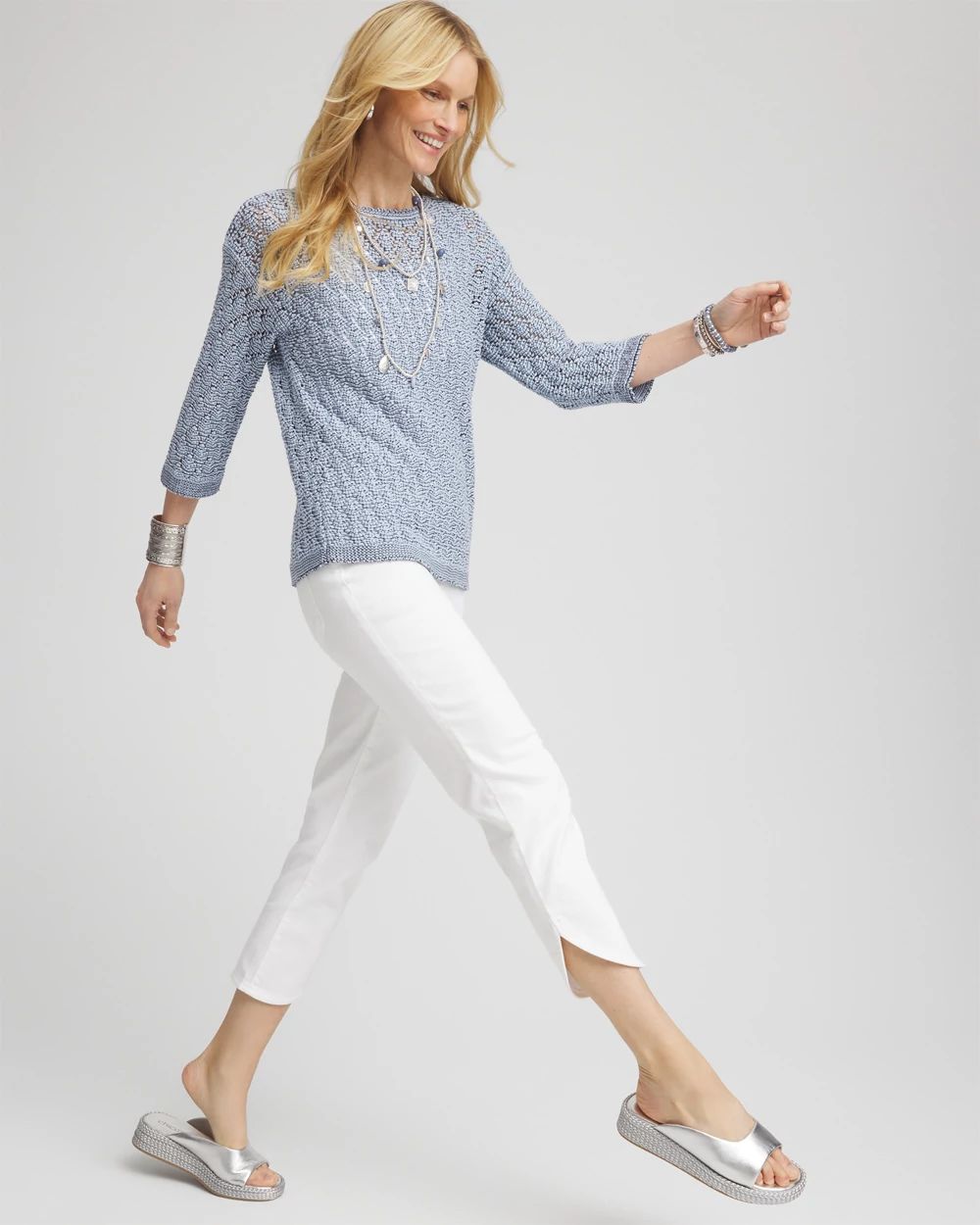 No Stain Pull-On Dolphin-Hem Capri Jeans