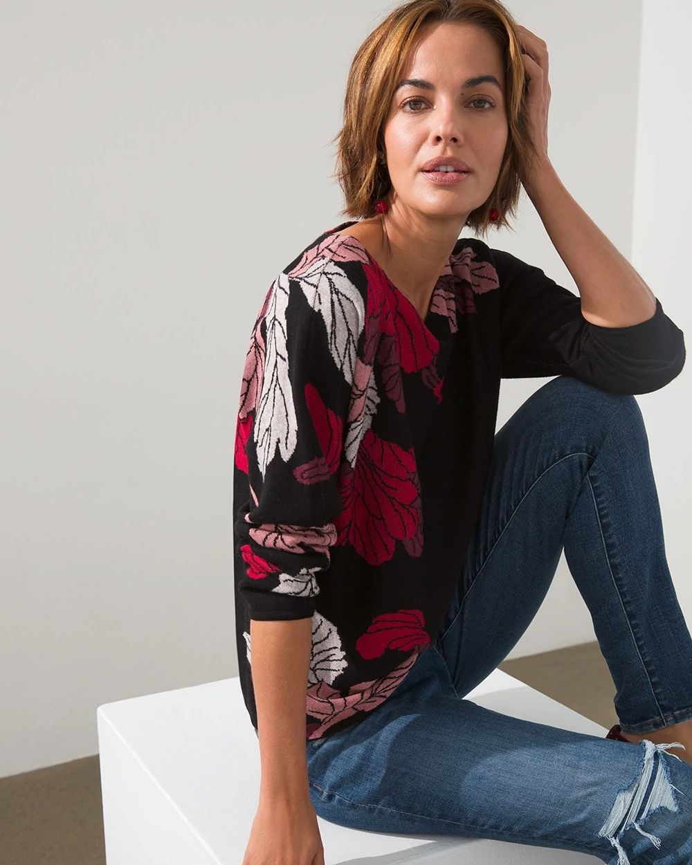 Floral Jacquard Pullover Sweater