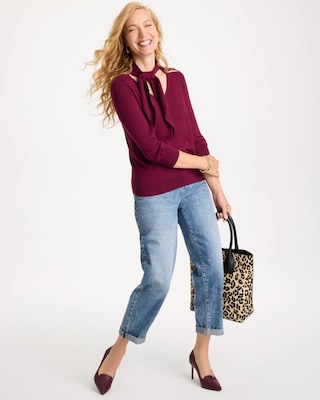 Tie-Neck Pullover Sweater click to view larger image.