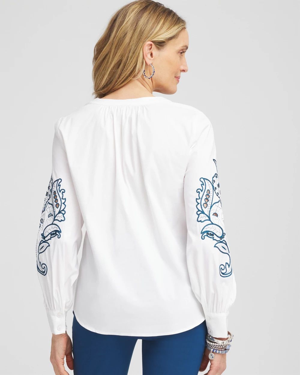 Embroidered Poplin Splitneck Shirt