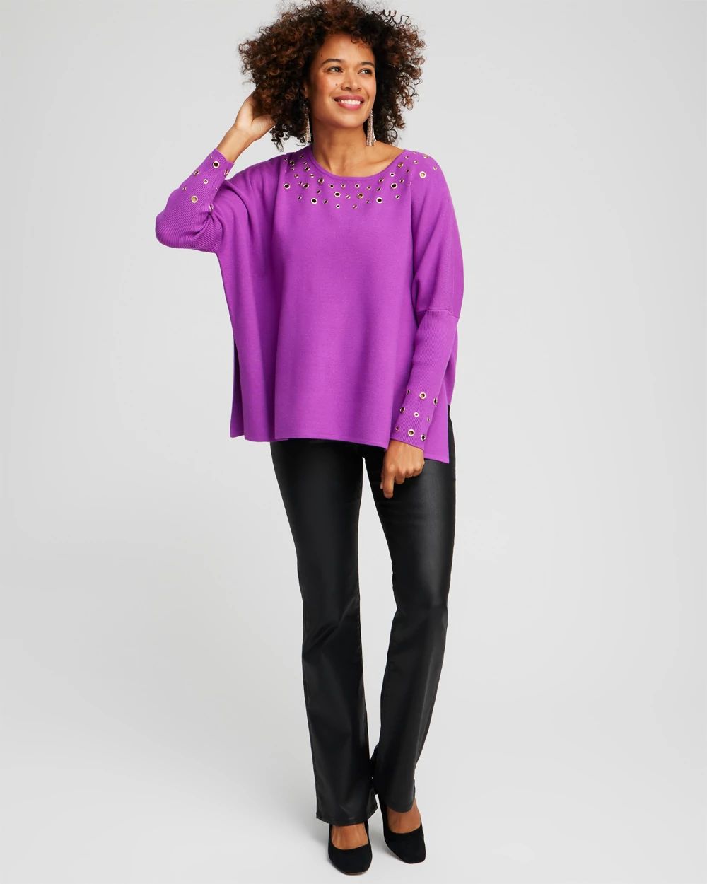 Grommet Detail Sweater Poncho