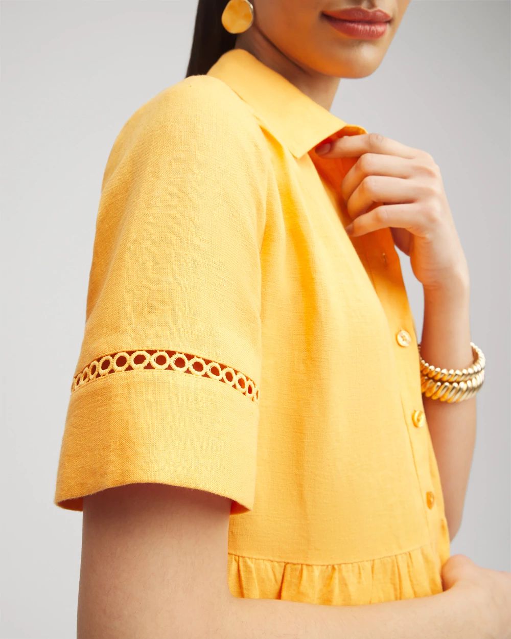 Linen Lattice Trim Midi Dress