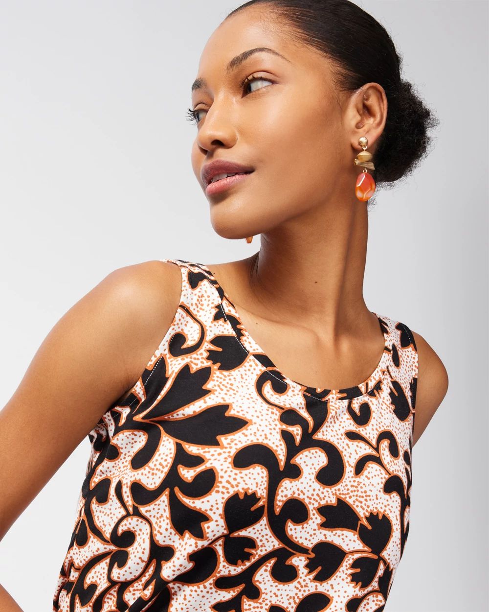 Touch of Cool Leaf Print Polished Tank
