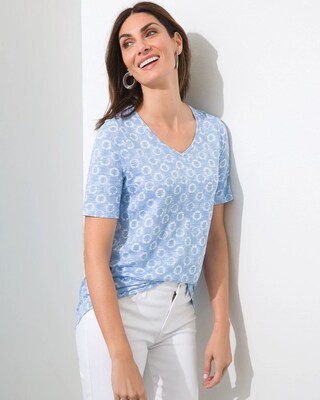 Pleated Back V-Neck Print Slub Tee