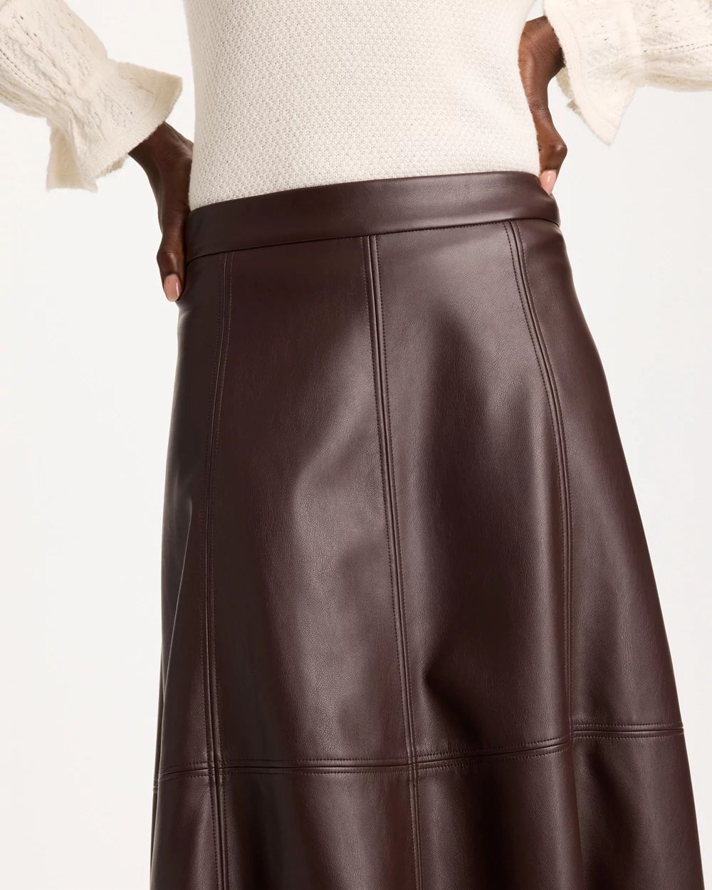 Chocolate Faux Leather Skirt click to view larger image.