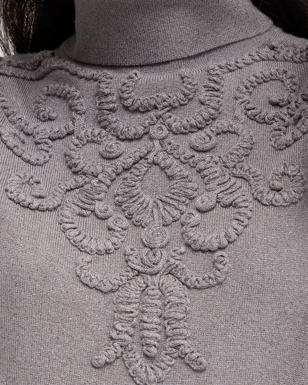 Silver Soutache Turtleneck Sweater