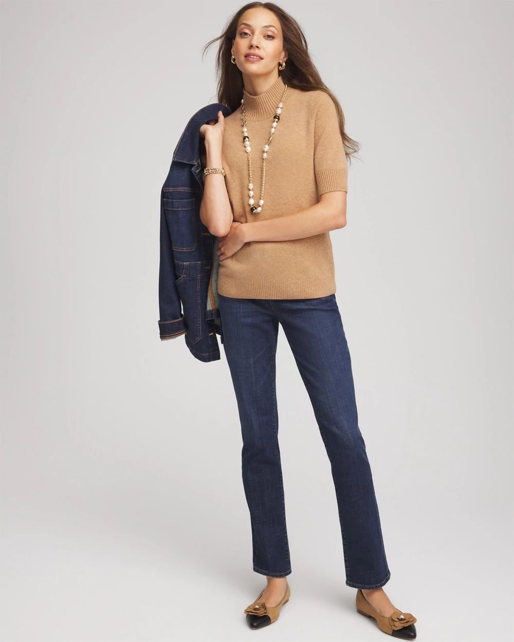 Cashmere Elbow-Sleeve Sweater click to view larger image.