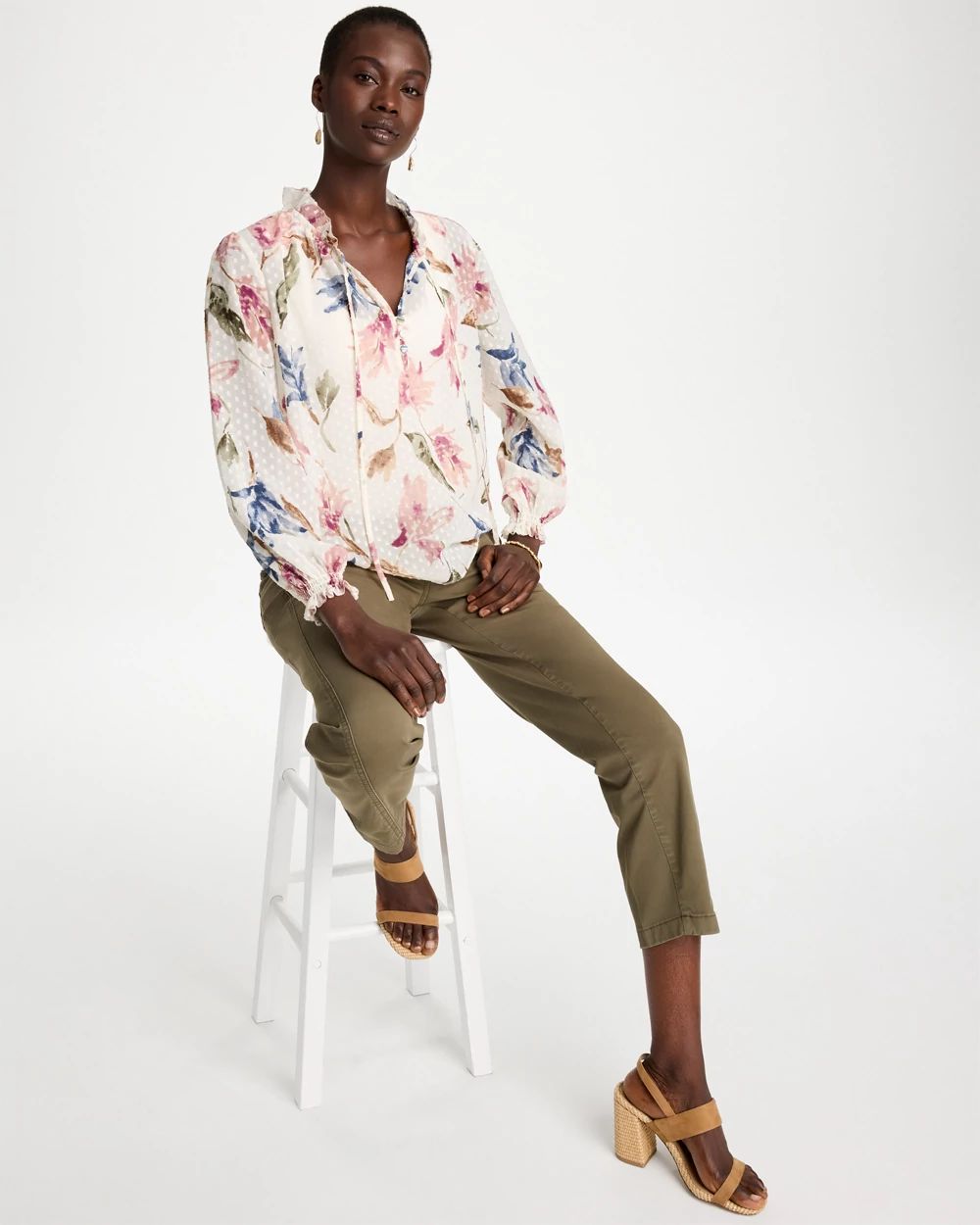 Clip Dot Floral Popover Blouse click to view larger image.