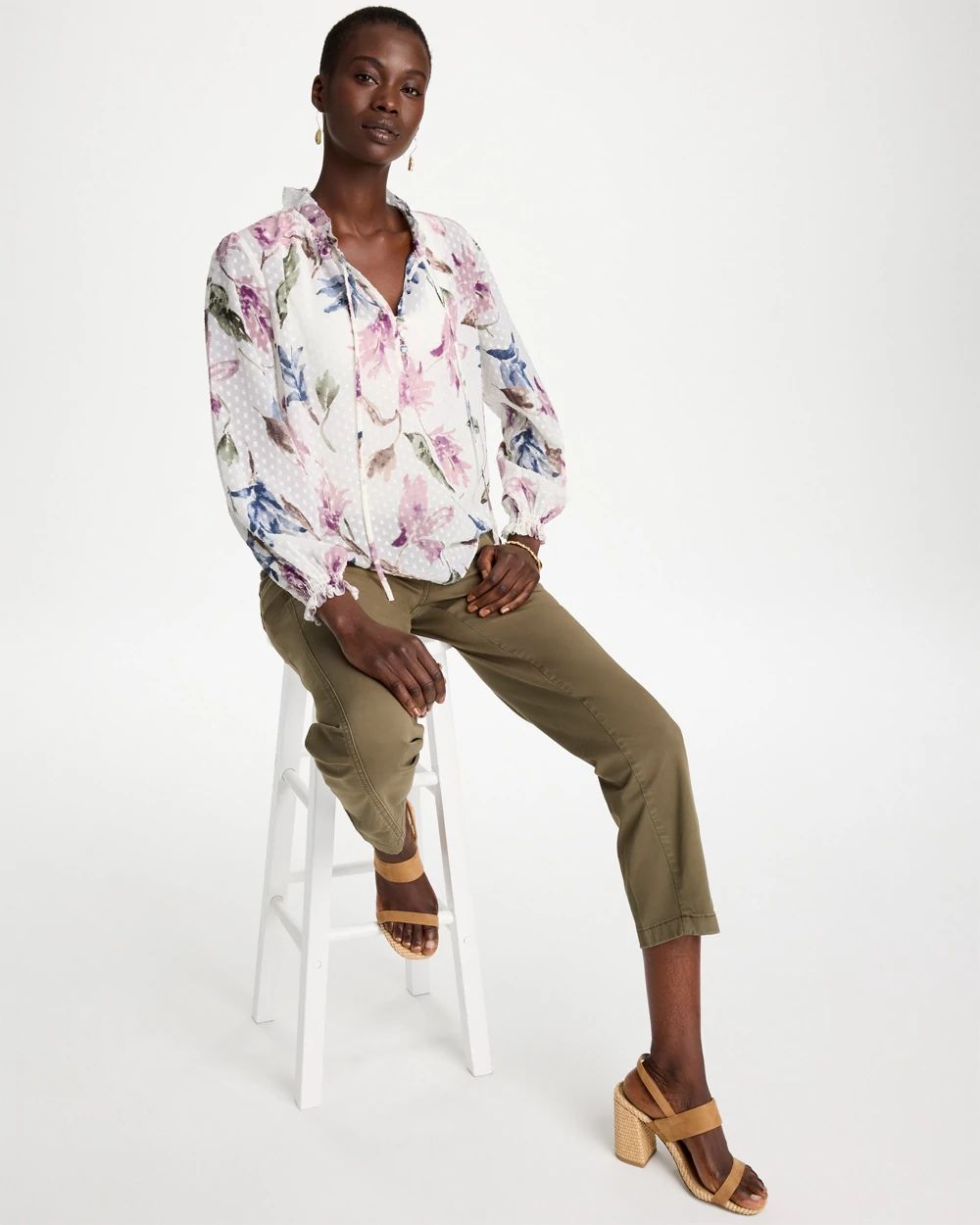 Clip Dot Floral Popover Blouse click to view larger image.