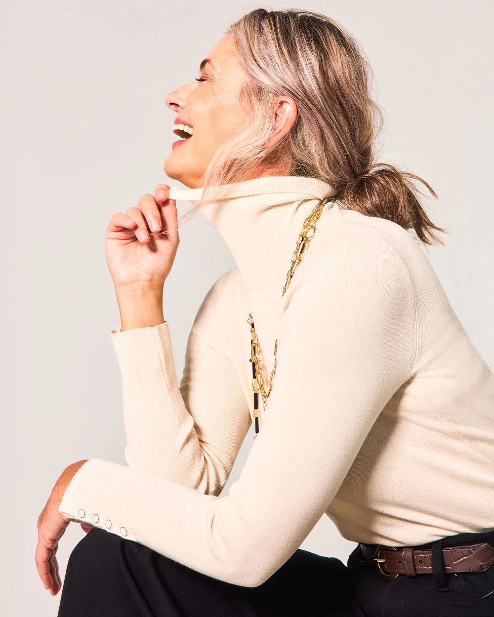 Ecovero™ Button Cuff Turtleneck Sweater