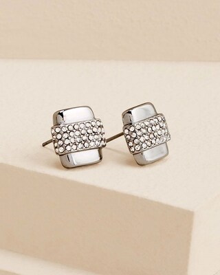 Silvertone & Rhinestone Stud Earrings
