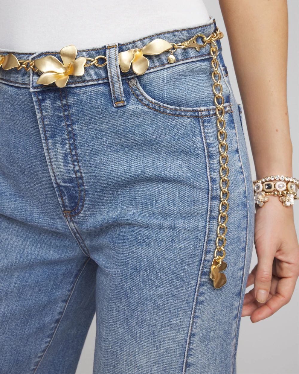 Gold-Tone Flowers Chain Belt
