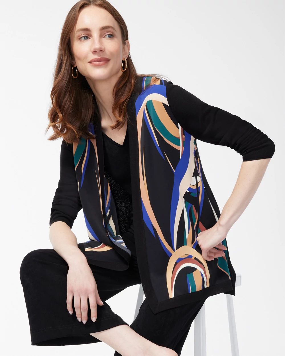 Travelers Collection Print Knit Cardigan