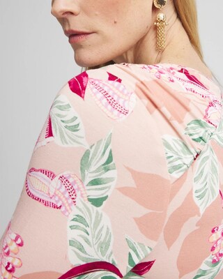 Touch of Cool™ Gathered Sleeve Floral Print Tee click to view larger image.