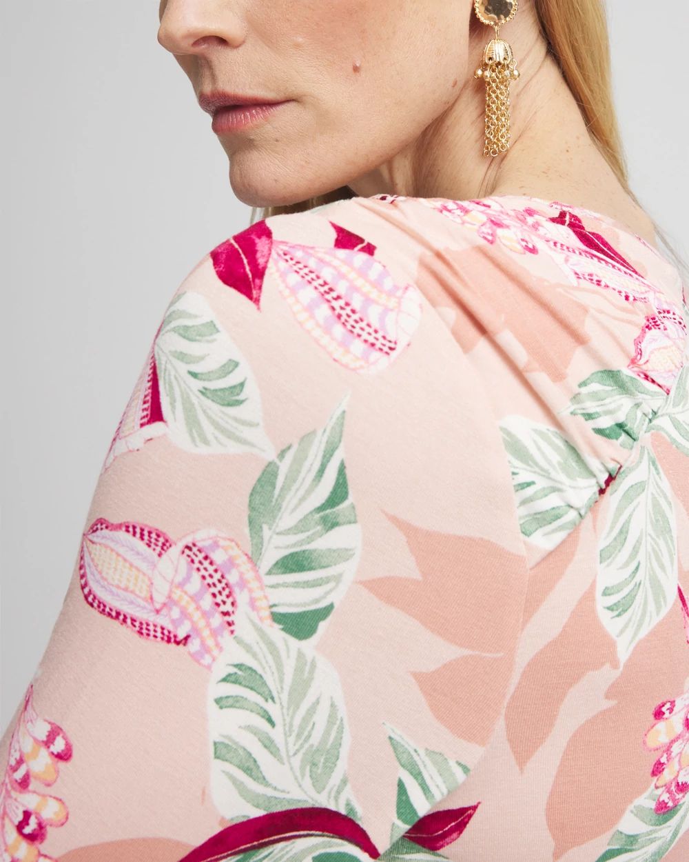 Touch of Cool™ Gathered Sleeve Floral Print Tee