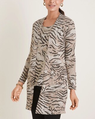 Tiger-Print Rib Knit Cardigan Sweater