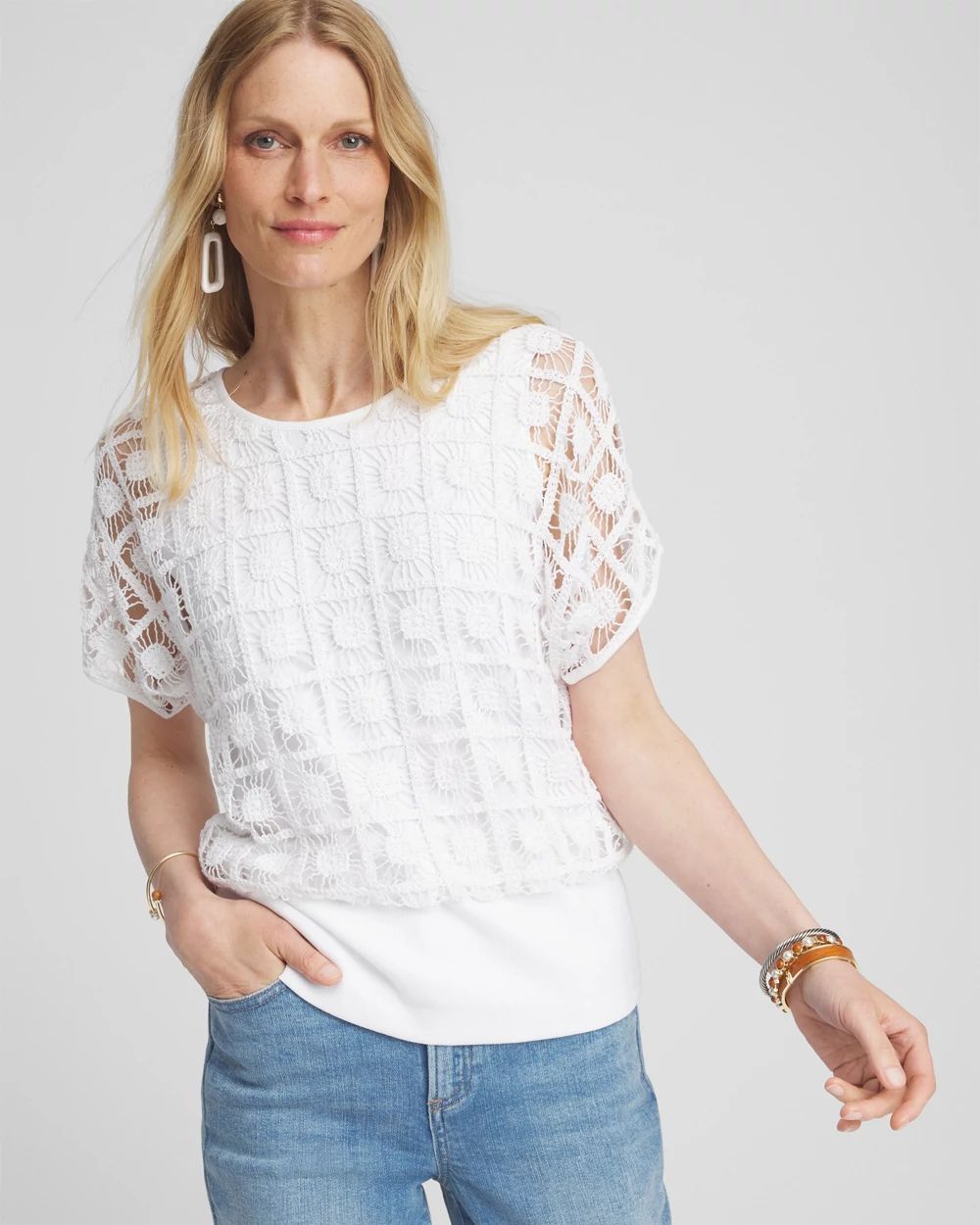 Crochet Trim Banded Hem Tee