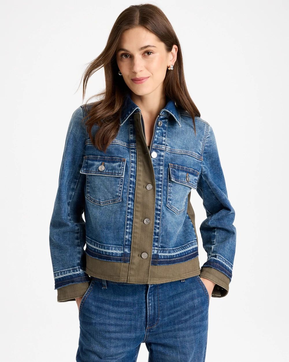 Denim Colorblock Zip-Front Jacket