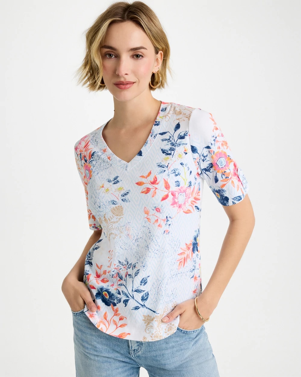 Pima Floral Elbow Sleeve Tee, photo 1 of 5
