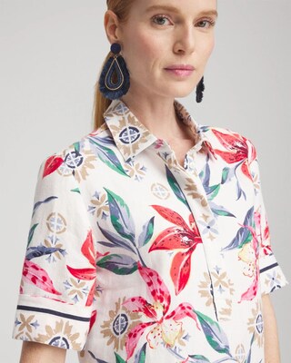 Linen Floral Popover Shirt Dress