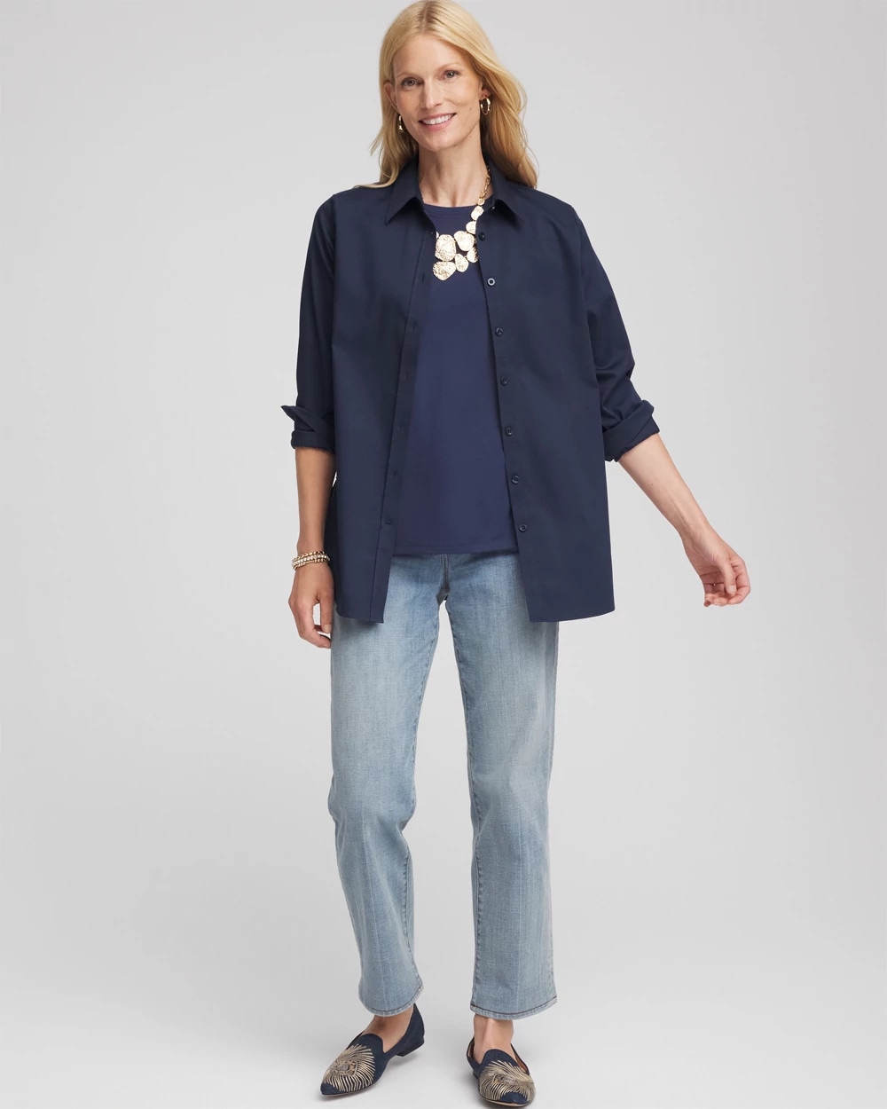 Chico's Elbow Sleeve Tee In Blue