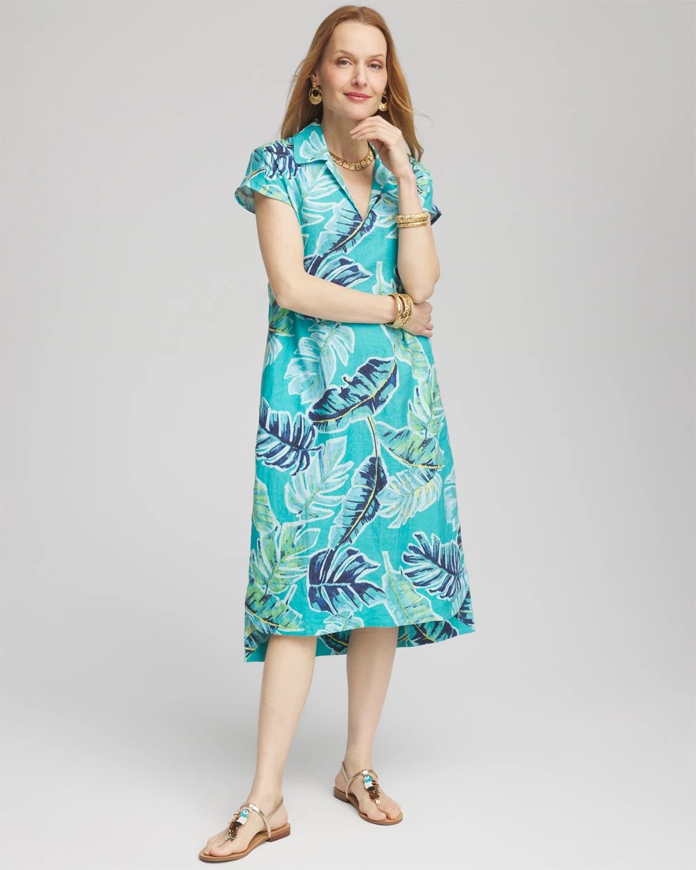 Tropical Linen Midi Dress