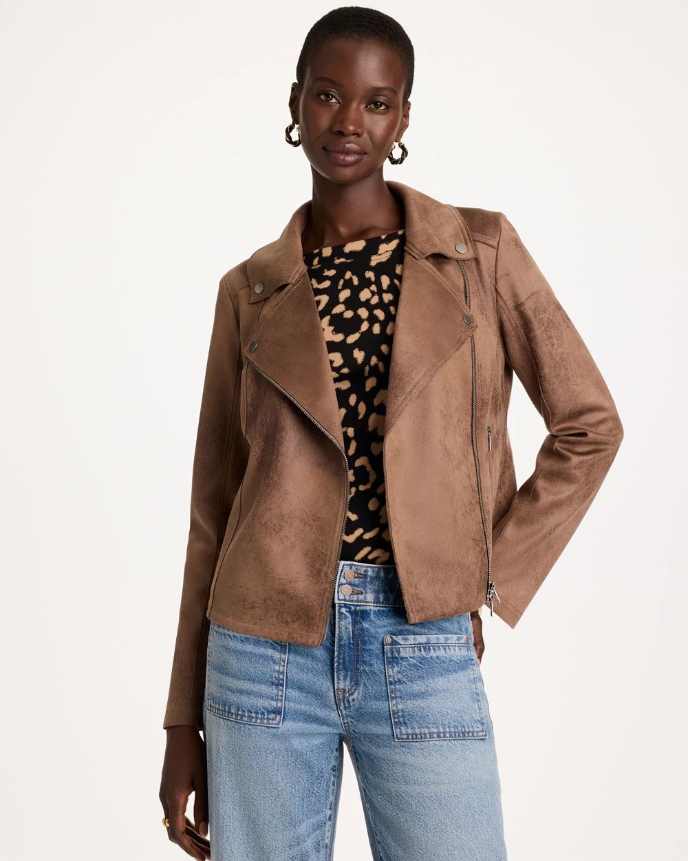 Double-Knit Suede Moto Jacket