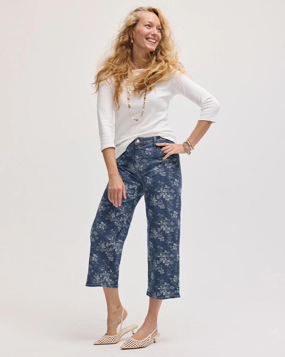Girlfriend Wide Floral Crop Jean