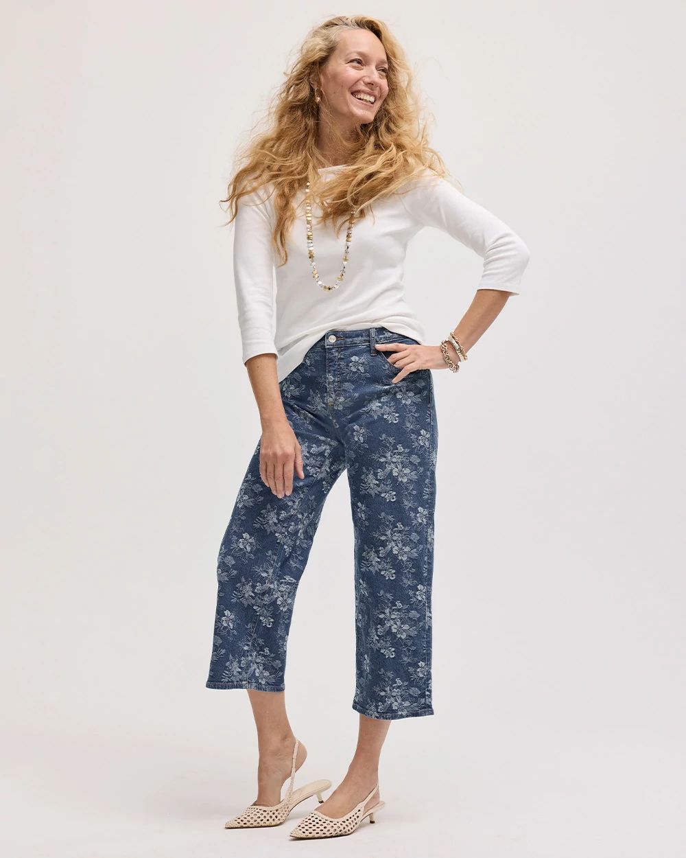 Girlfriend Wide Floral Crop Jeans