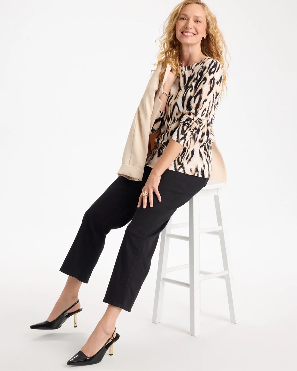 Animal Print Stretch Cotton Boatneck Tunic click to view larger image.