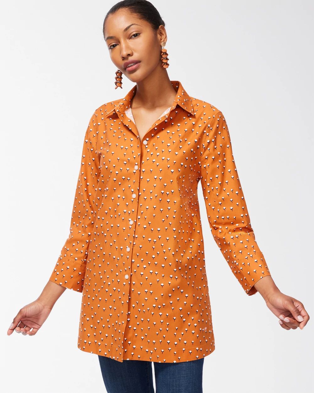No Iron Stretch Floral 3/4 Sleeve Tunic