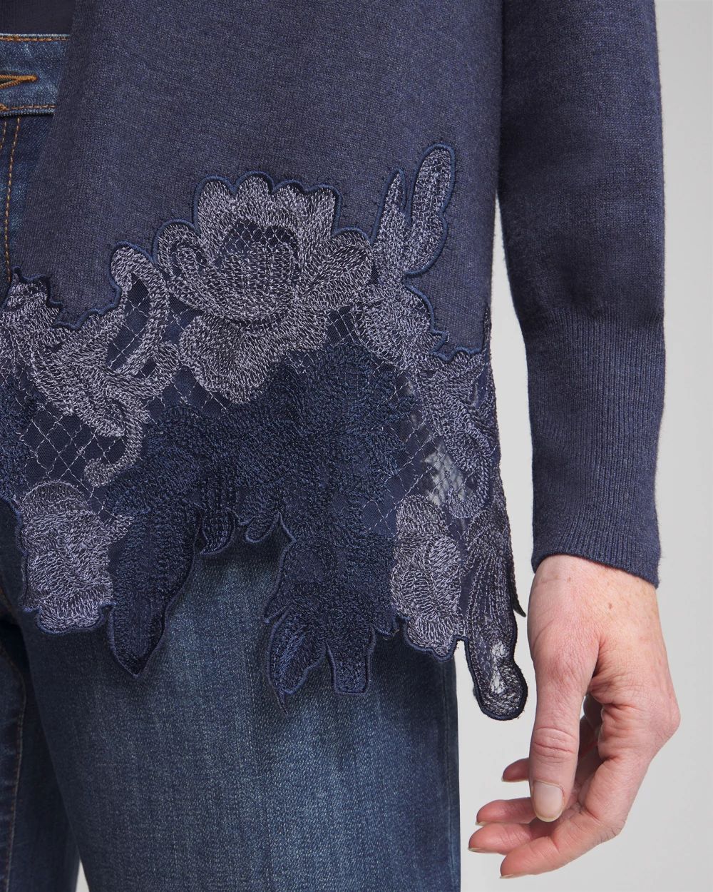 Cashmere Blend Lace Hem Cardigan