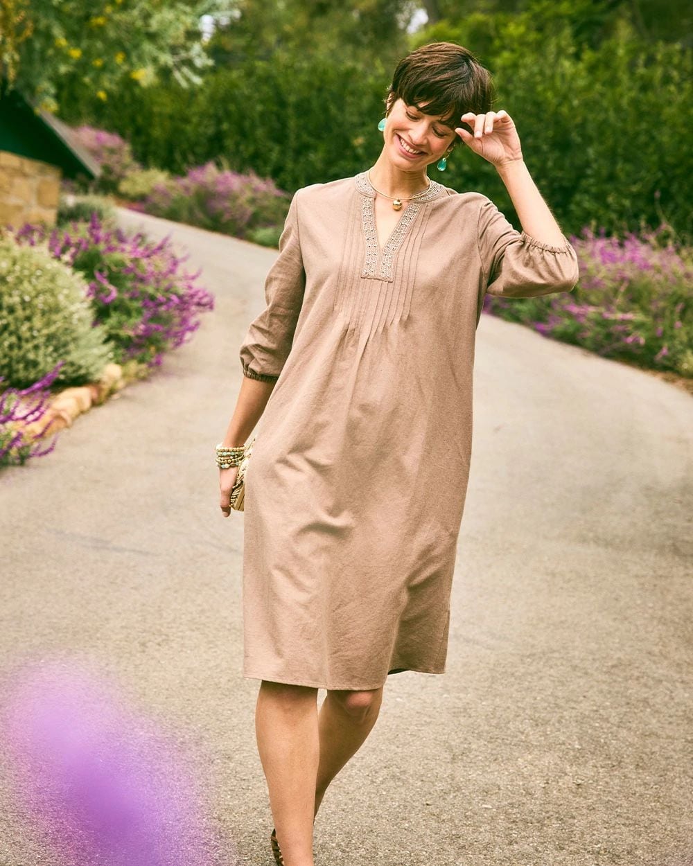 Linen-Cotton Pintuck Dress