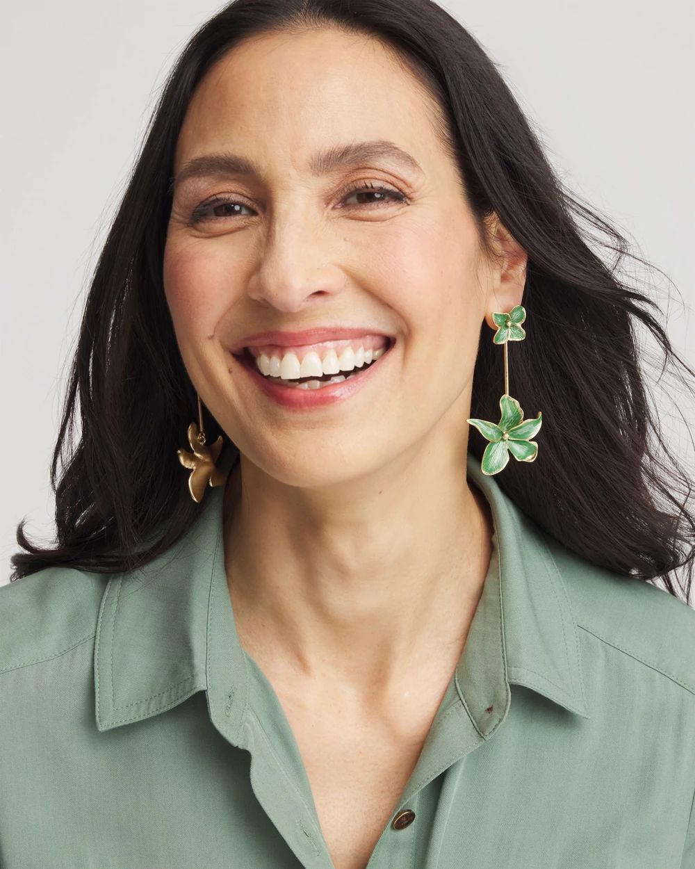 Green Flower Drop Earrings