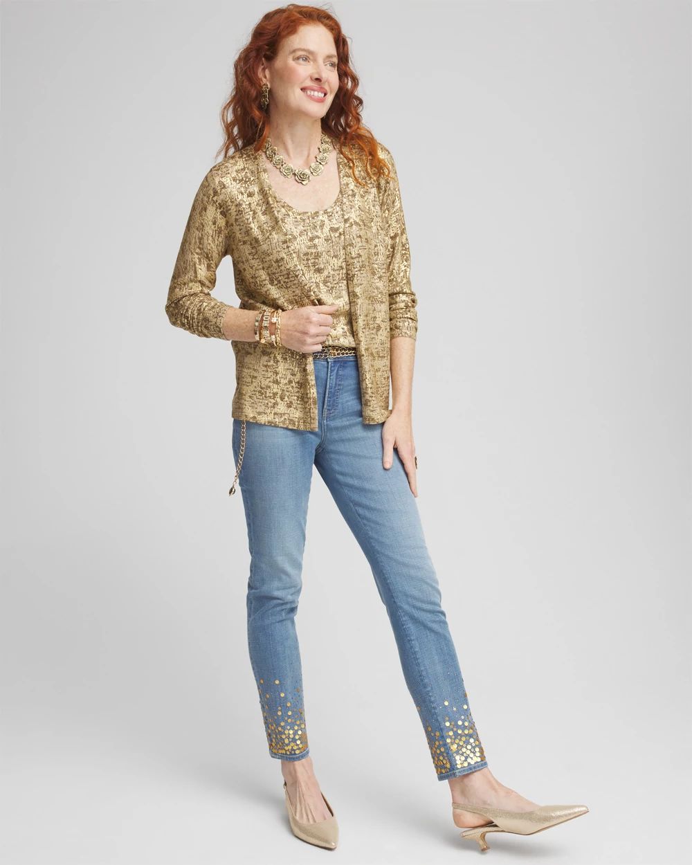 Foil Print Long-sleeve Cardigan click to view larger image.