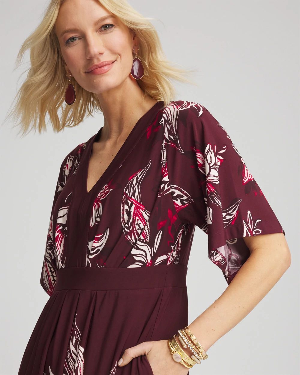Petite Floral Flutter-Sleeve Maxi Dress
