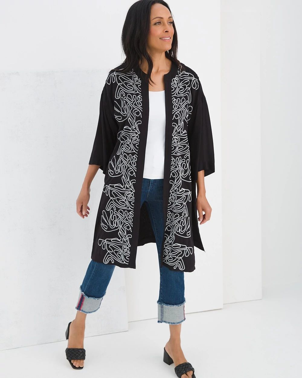 French-Knot Embroidered Kimono