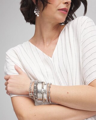 Silvertone Freshwater Pearl Stretch Bracelet click to view larger image.