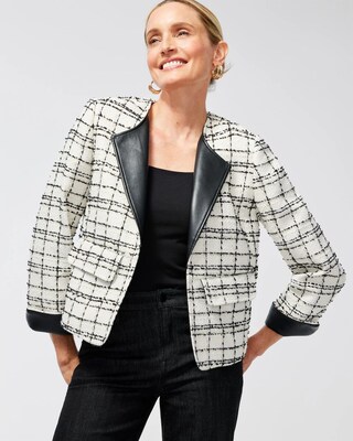 Tweed Faux Leather Trim Jacket