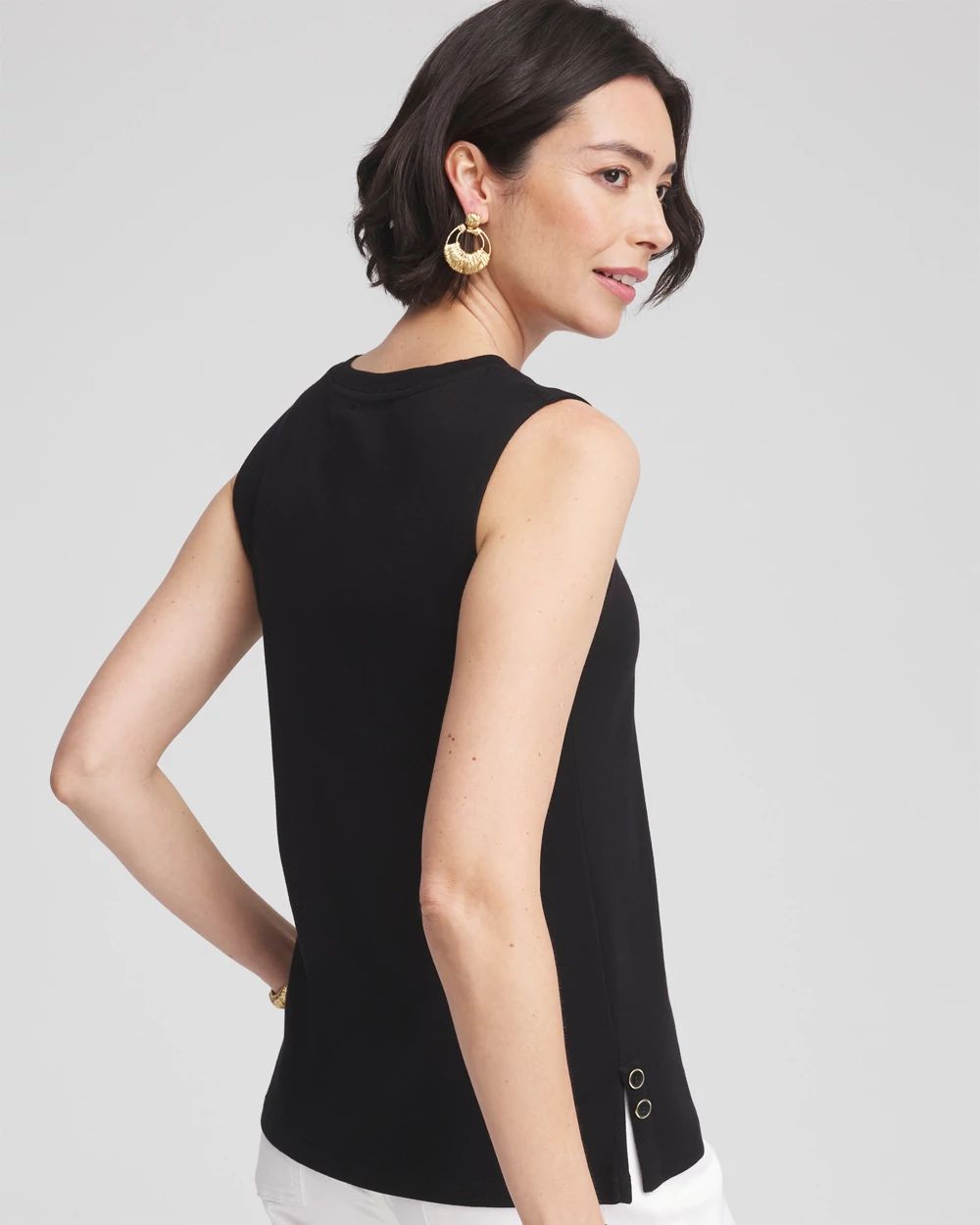 Sleeveless V-Neck Button Tank