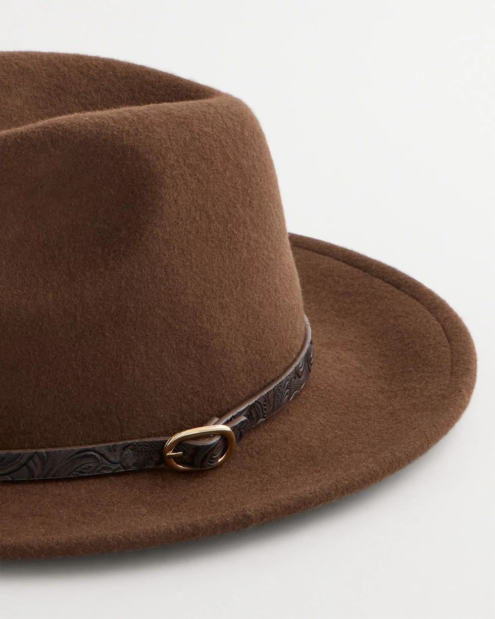 Paisley-Print-Trim Wool Felt Fedora Hat click to view larger image.