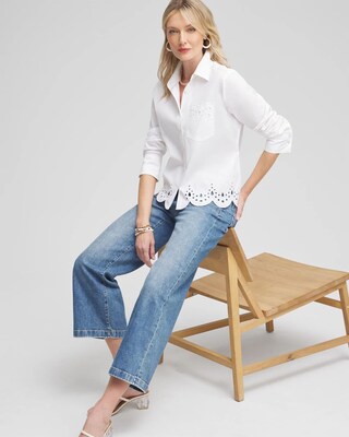 Poplin Eyelet Hem Shirt