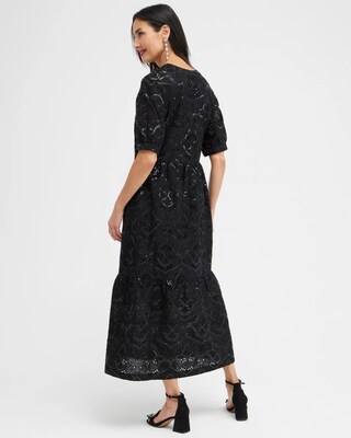 Sequin Eyelets Tiered Dress